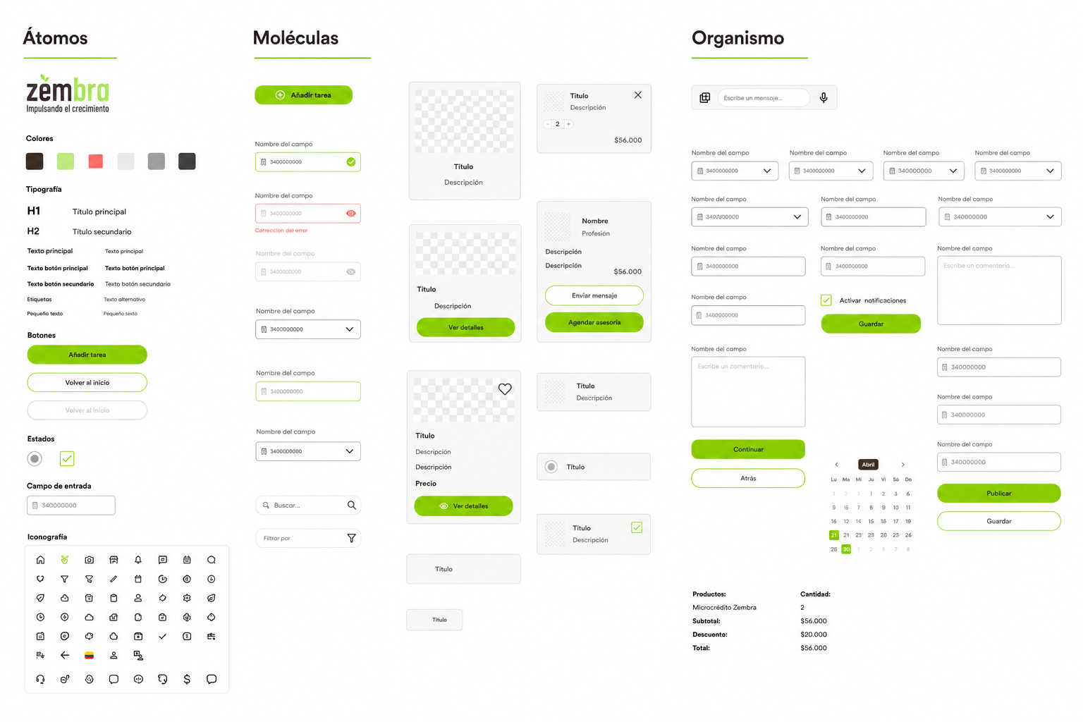 Sistema de diseño atomic de Zembra